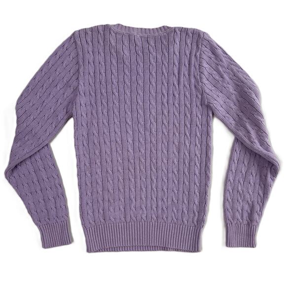 Aqua cotton Cable Knit Sweater Lavender Crew Neck Women M - Picture 2 of 7